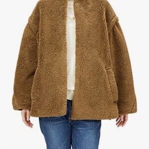 KIRUNDO Women's Boa Jacket Stitching Design Open Front Width Shoulder Over XL